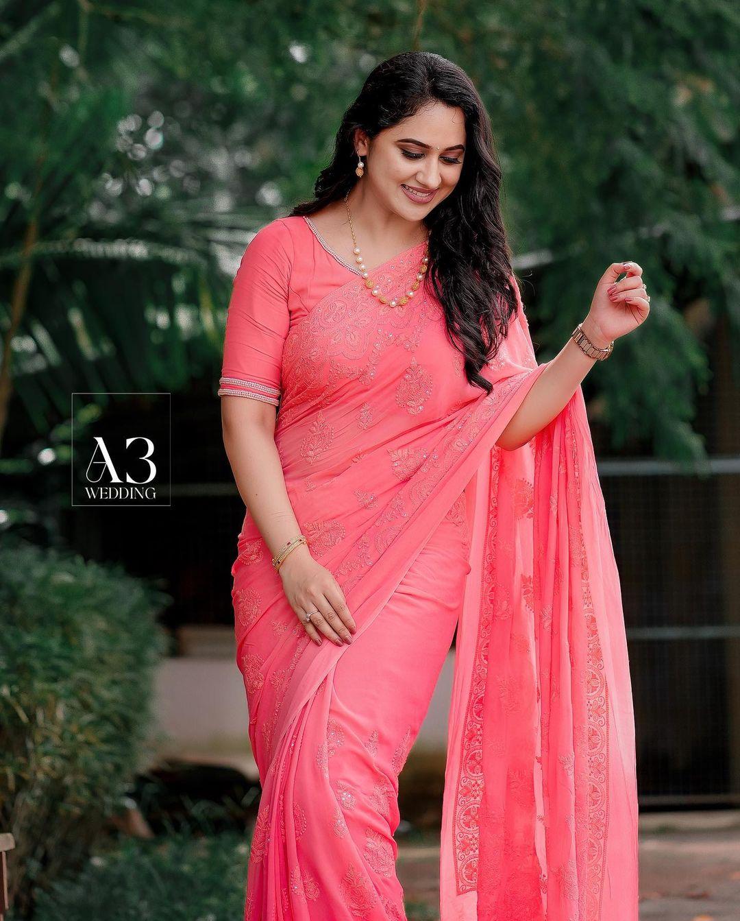 Hot and sexy photoshoot | Miya george in rose Saree looking very glorious photos