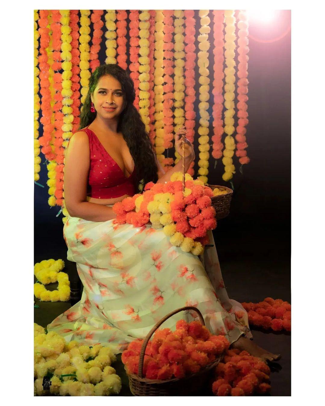 Glamorous and cute stills | Sadhika Venugopal exposing Cleavage hot and sexy photoshoot
