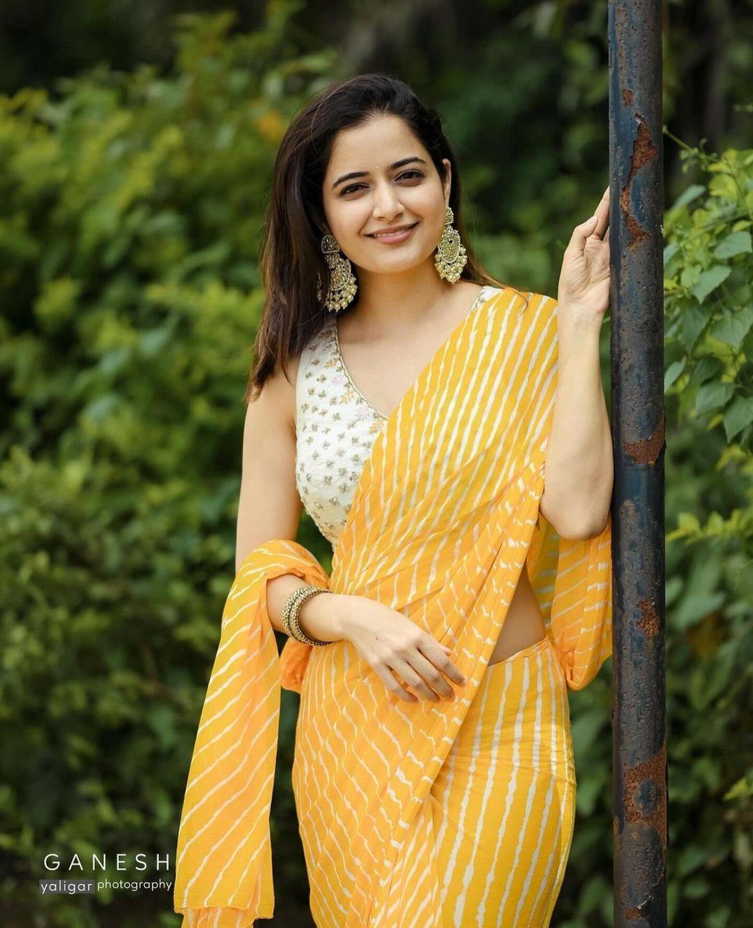 Instagram influencer| Ashika Ranganath in yellow saree exclusive photos